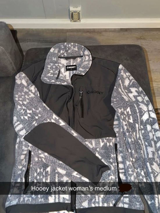 Hooey Jackets & Blazers - Hooey Women's Gray Patterned Fleece Utility Jacket with Black Panels